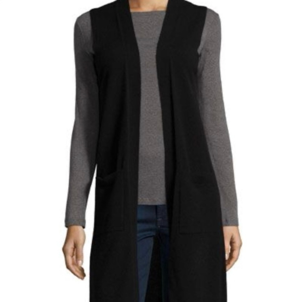 Neiman Marcus Cashmere Black Sleeveless Cardigan Sweater